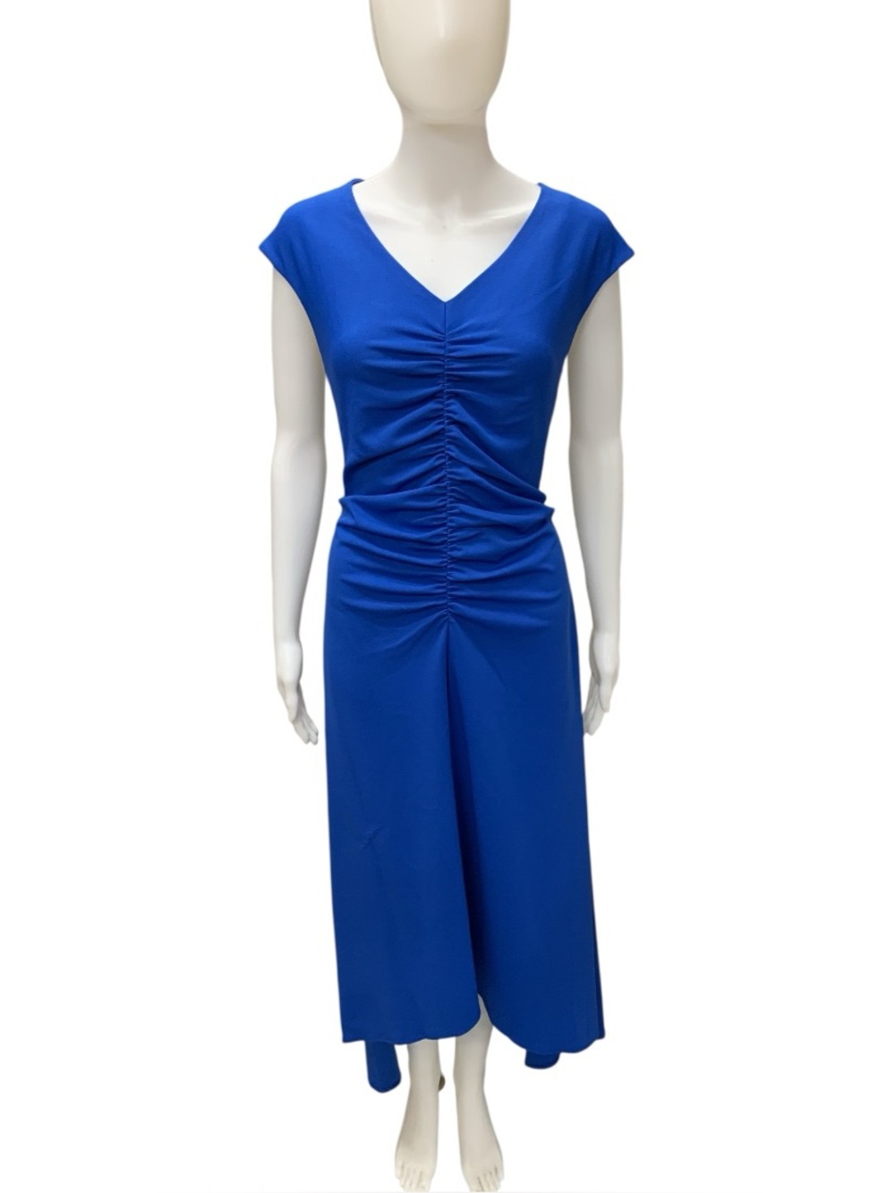 Maison Tara NWT Royal Blue Ruched V-Neck Midi Dress Size M